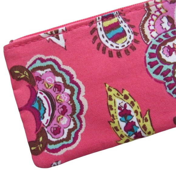 Vera Bradley Pink Call Me Coral ID Card Holder Coin Pouch Zip Key Ring Retired - Picture 6 of 7